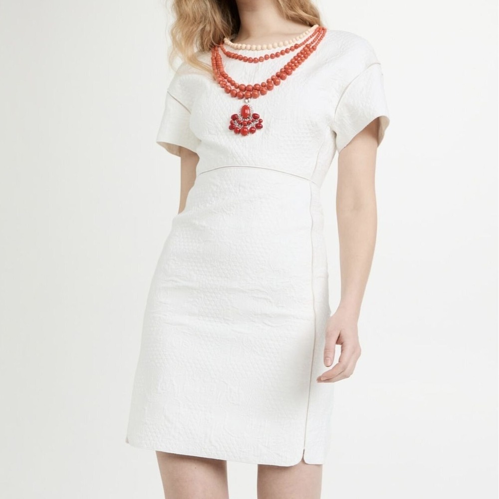 Giambattista Valli Quilted Dress White US 12 Beaded Luxury Designer NWT $2,650
